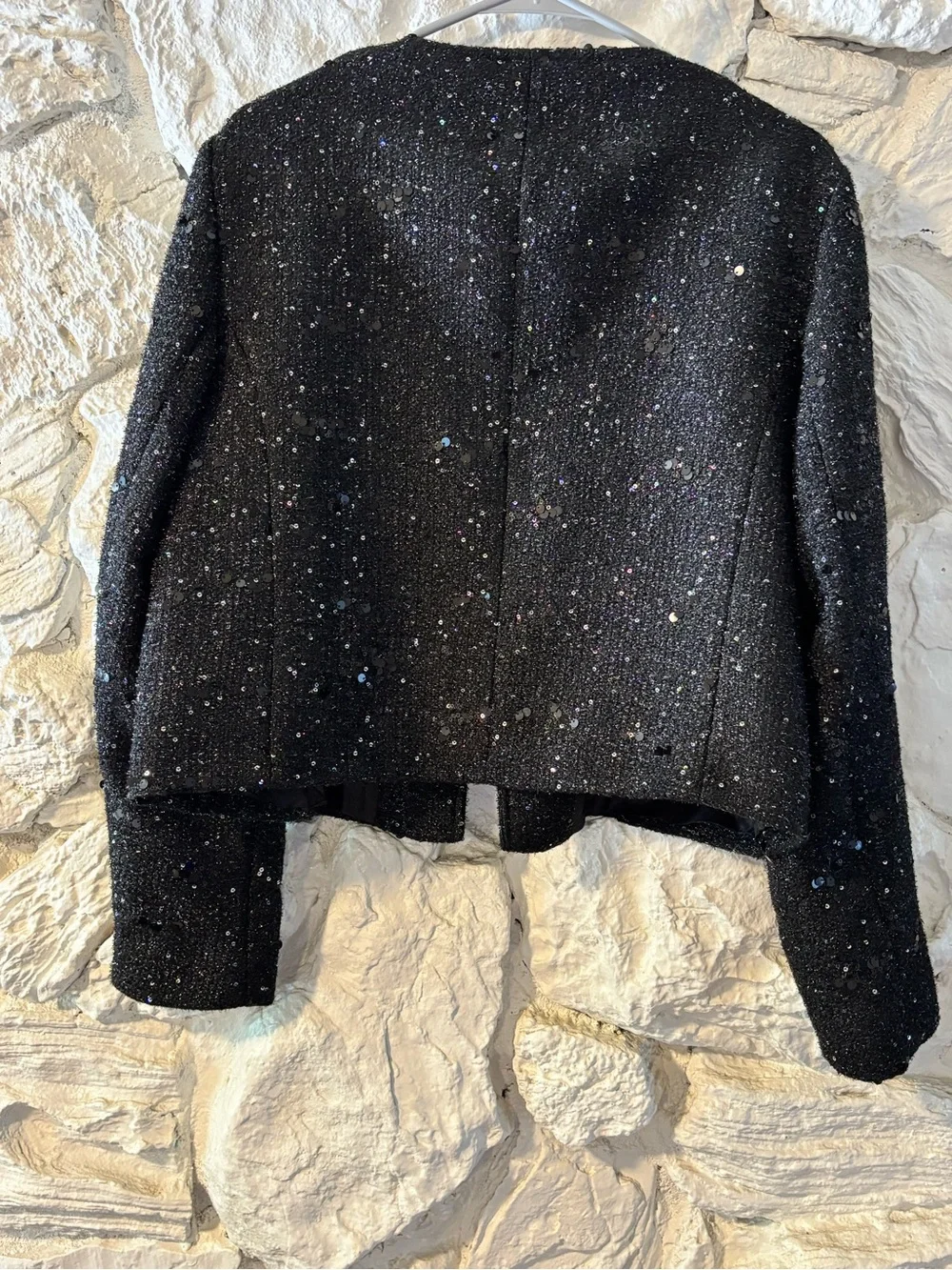 Zara Black Sequin Cropped Blazer